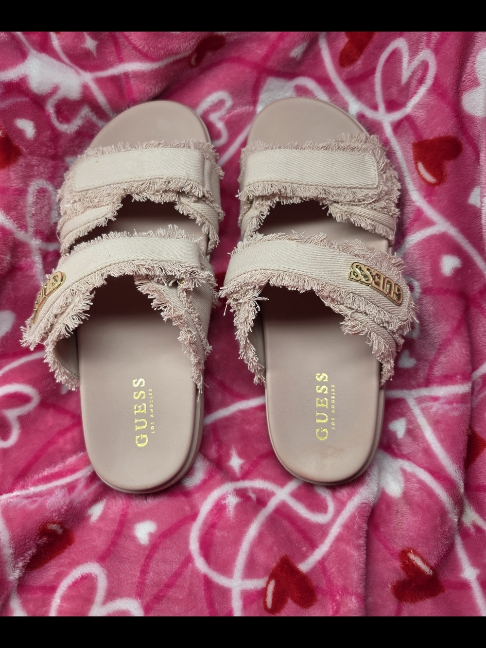 GUESS Women's Blush Pink Fringe Slide Sandals